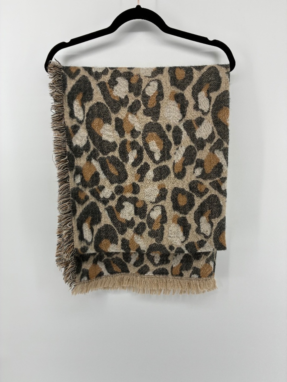 H&M Leopard Print Oversized Scarf Fringe Detail Spring Outdoor
